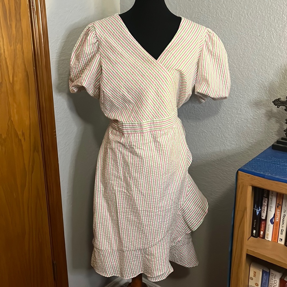 Draper James Pink and Green Seersucker Wrap Dress Size XL